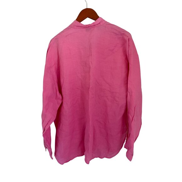 Essay 100% Linen Tunic Vintage-Inspired Pink Button-Up Shirt Oversized - Picture 9 of 10